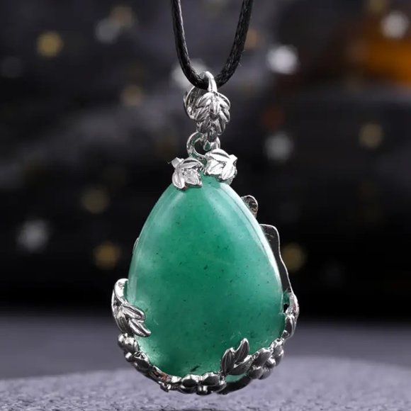 Jewelry - Green Aventurine Natural Stone Drop Shaped Pendant Necklace Healing Gemstone